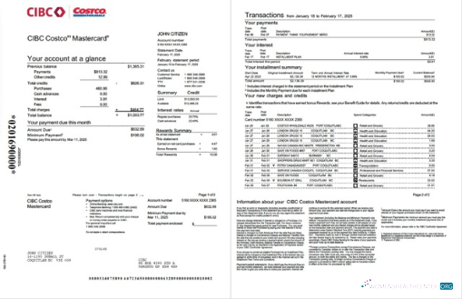 Download Canada CIBC Bank account statement word 2 pages